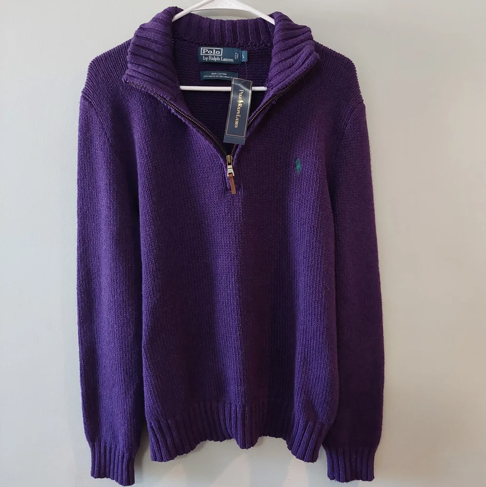 Polo by Ralph Lauren purple quarter zip sweater NWT 100% cotton msrp $115 Large - Picture 1 of 4